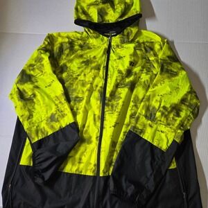 Russell Athletic Hooded Windbreaker Jacket Neon Yellow Black Tie Dye Size XL